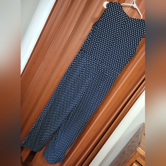 Belted Polk-a-Dot Sleeveless Jumpsuit - Blue ; White, Sz: 12 - Picture 2 of 3